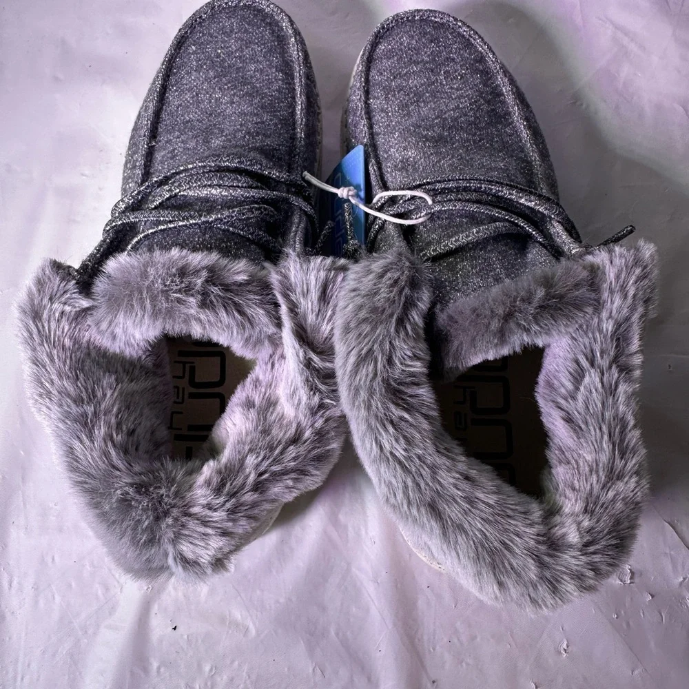 Hey Dude Kids Gray Fur-Lined Slippers